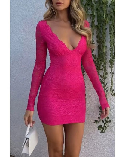 Kvinnors Långklänning V-Halsad Polyester Spandex-3