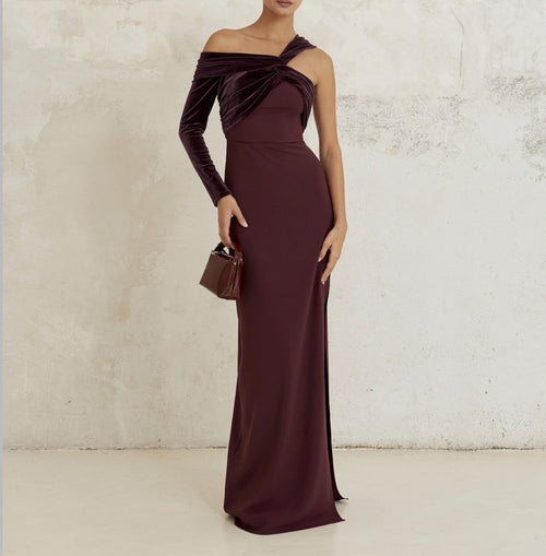 Kvinnors Aftonklänning Asymmetrisk Design Draperad Mjukt Tyg-1