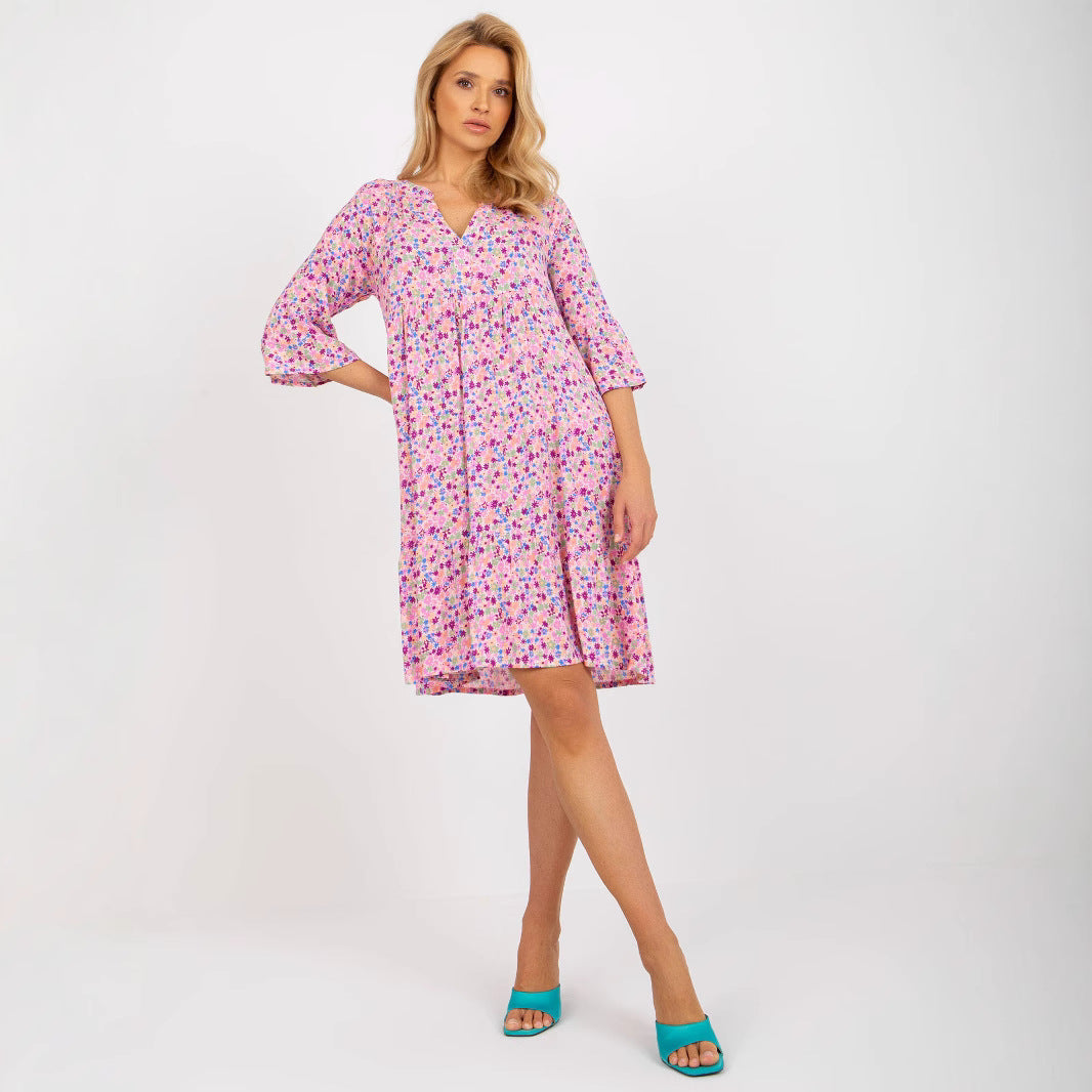 Kvinna A-Linje Klänning Korta Ärmar Polyester-5