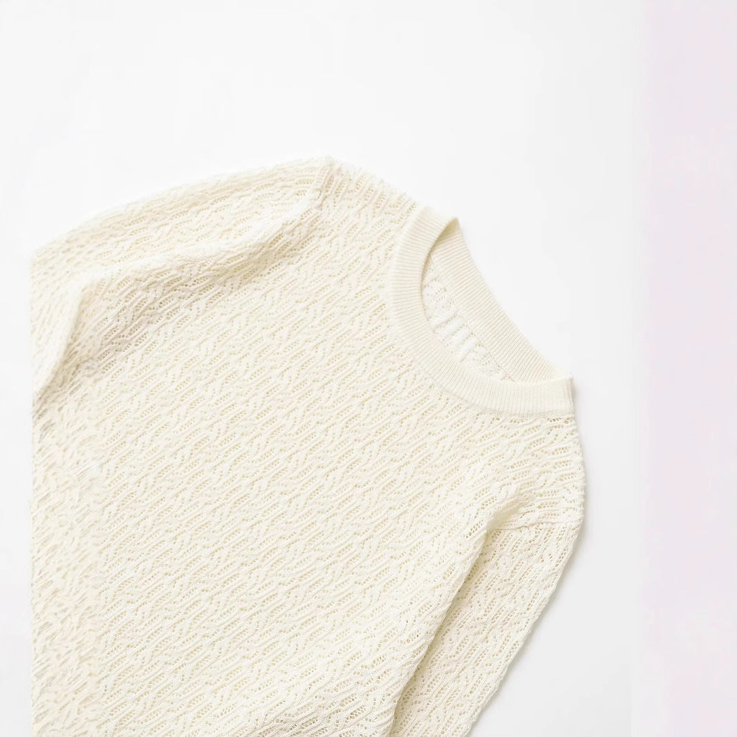 Stickad Dam Tröja med Rund Hals och Detaljerat Mönster i Akryl – Bekväm och Stilren för Vardagsbruk 3