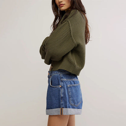 Dam Sweater Vid Knäppning Akryl Stickad-3