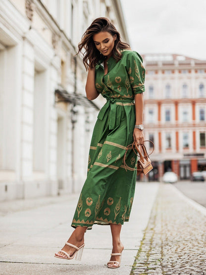 Variant image for Damklänning A-linjeformad Etniskt Tryck Polyester Långa Ärmar-1