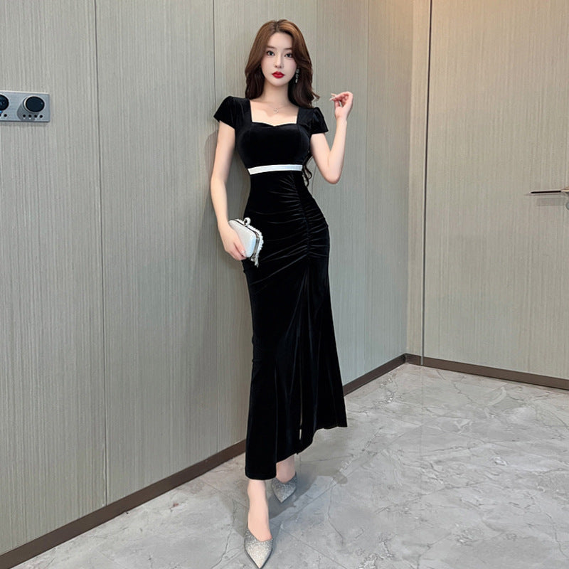 Kvinnors Lång Aftonklänning Fyrkantig Halsringning Mjuk Polyester-3