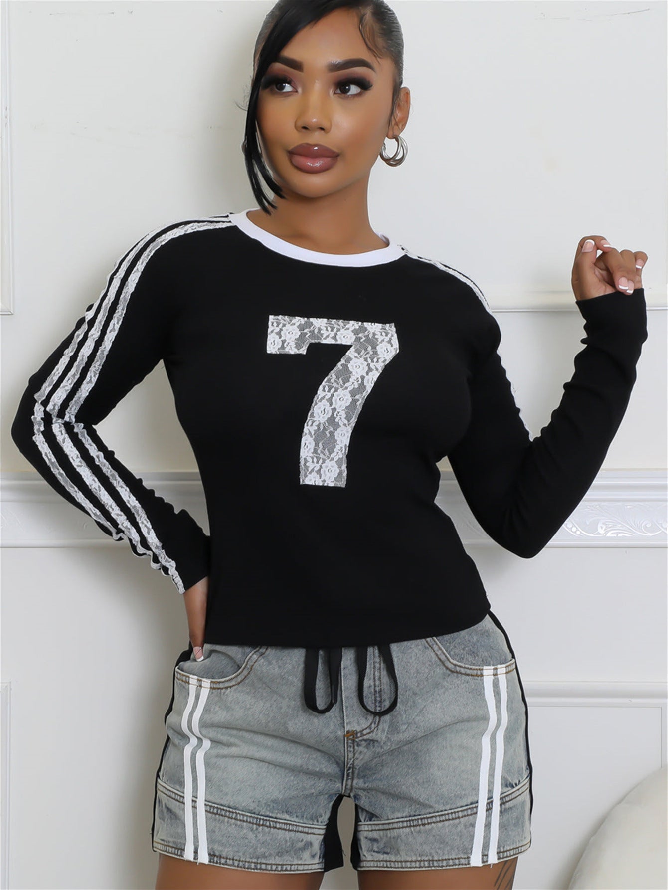 Variant image for Dam Kortärmad Topp Randig Polyester för Fest och Vardag-4