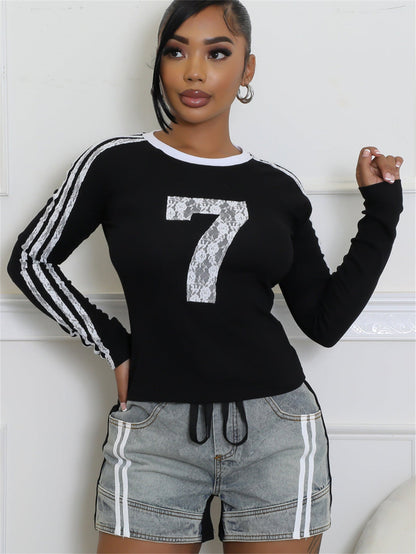 Variant image for Dam Kortärmad Topp Randig Polyester för Fest och Vardag-4