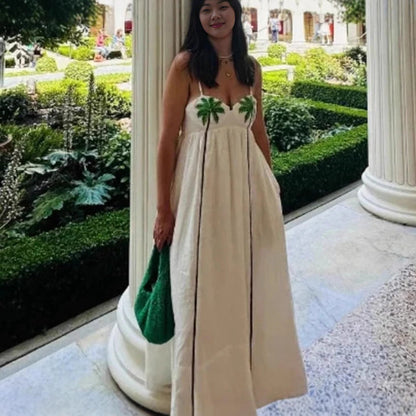 Dam Sommarklänning Tropiskt Motiv Lätt Tyg Elegant Snitt-3