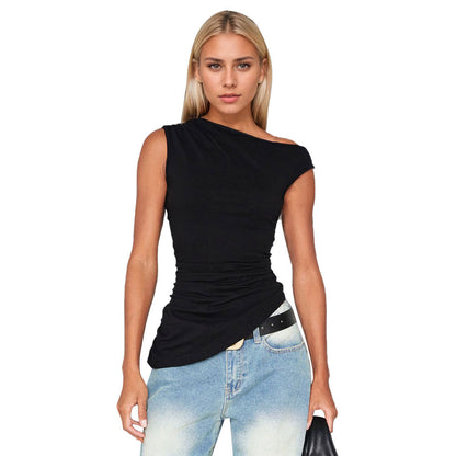 Dam Asymmetrisk Topp med Rüsch-design Elastiskt Tyg 6