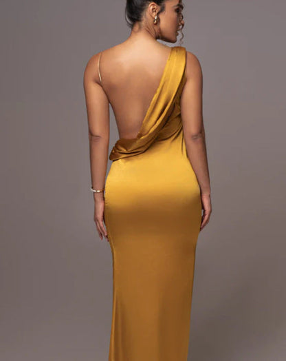 Kvinnors Asymmetrisk Klänning Satin Utan Ärmar Lång Kjol 4