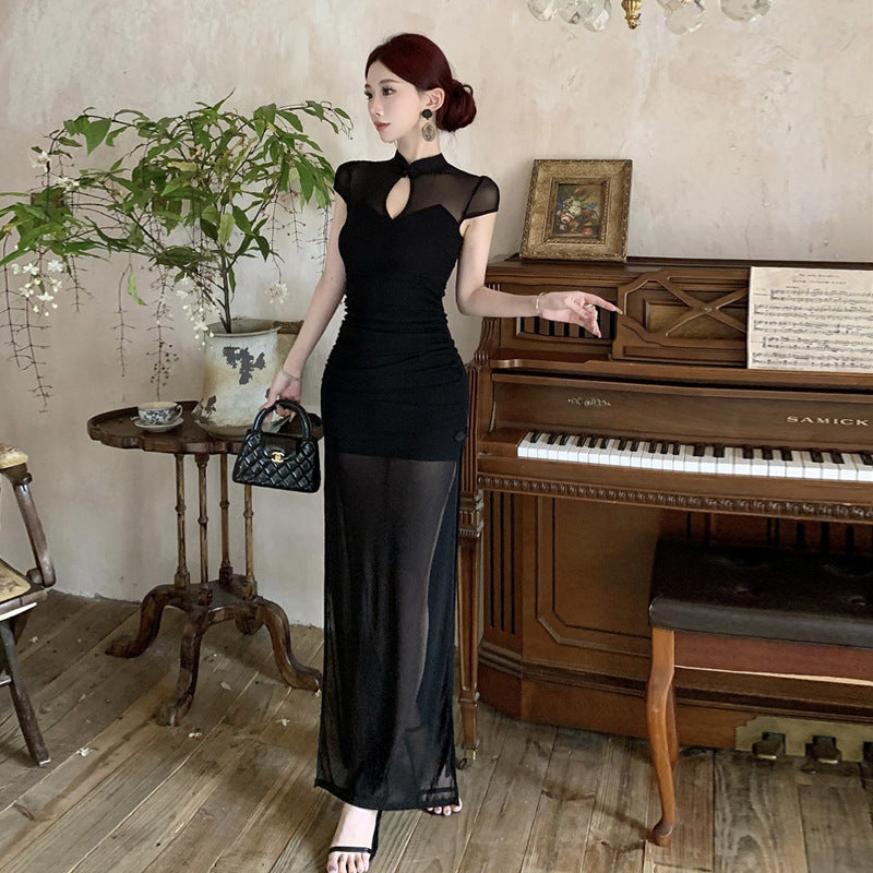 Fina Dam Klänningar Transparent Split Cheongsam Lång Topp-3