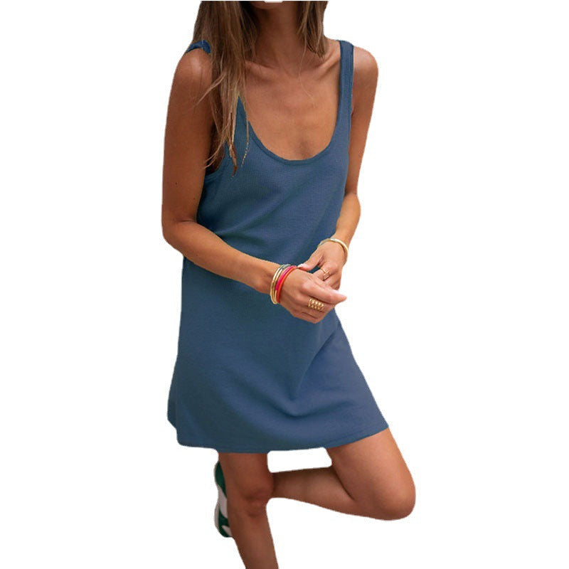 Dam A-Linje Klänning U-Hals Spaghetti Band Polyester Miniklänning-5