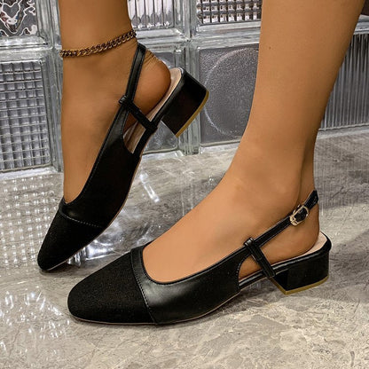 Kvinnors Slingback Pumpar Spetsig Tå Syntetiskt Läder Blockhäl-6