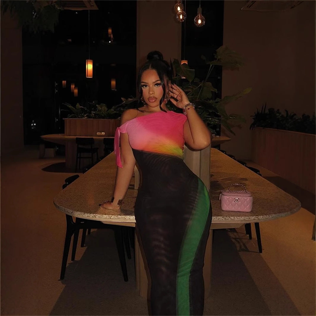 Damklänning Bodycon Asymmetrisk Hals Lång Polyester-4