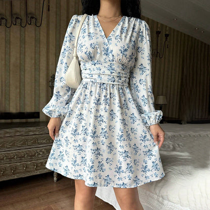 Kvinnors A-linje Minikjol Blommig Hög Midja Polyester 1