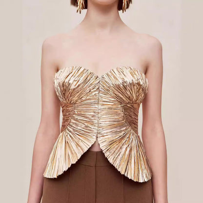 Damklänning Asymmetrisk Veckad Polyester Ärmlös-2