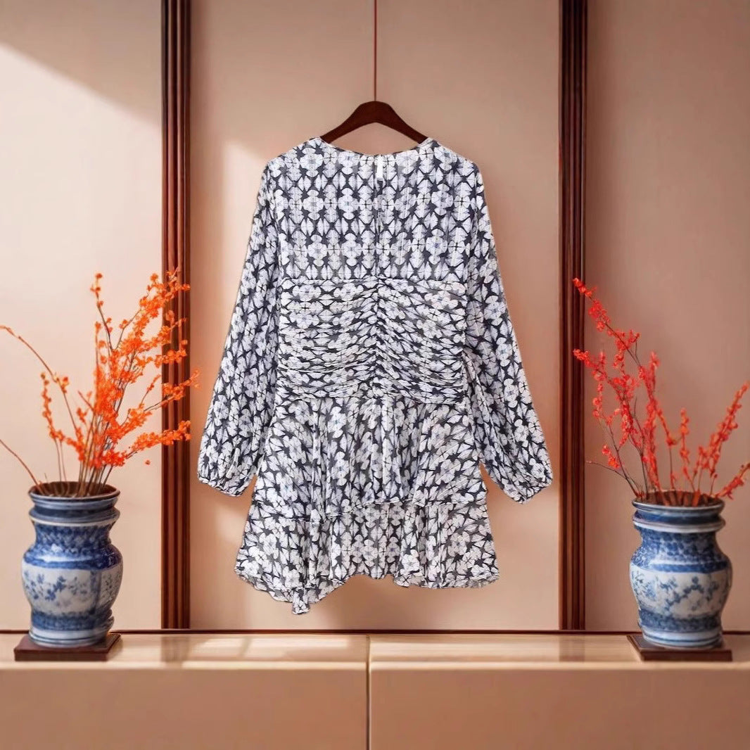 Kvinnors Kort Klänning A-linje Chiffon Långärmad Elegant-5