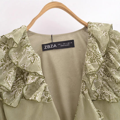 Fina Dam Klänningar Långärmad V-ringning Mönstrad Polyester-2