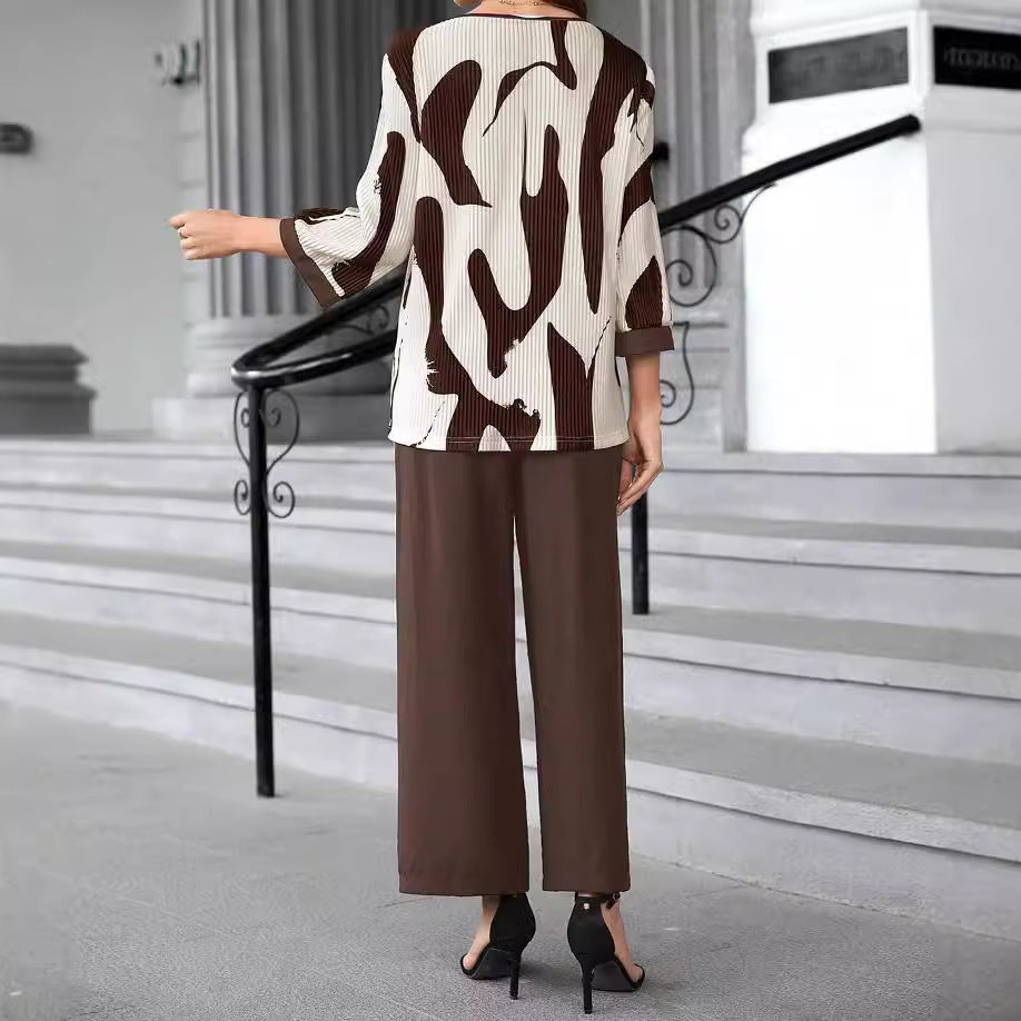 Snygga Byxor Dam Raka Ben Abstrakttryck Tautecord 8