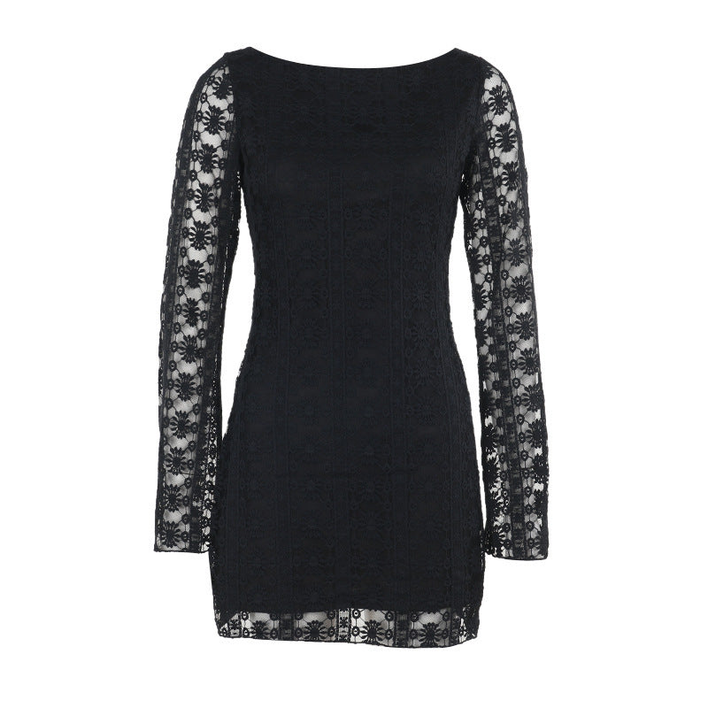 Kvinnors Toppklänning Lång Ärmar Cirkulär Halsringning Högkvalitativt Tyg 6