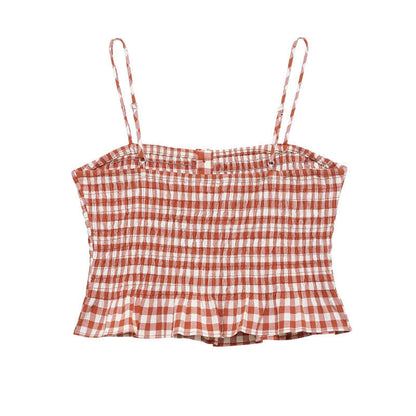 Dam Set Rutig Topp Midi-Kjol Satin 4