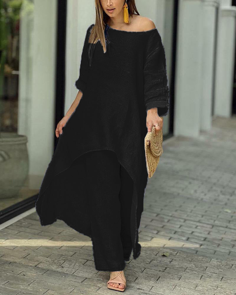 Variant image for Tvådelat Set Dam Oregelbunden Design Bomull Polyester med Trekvartsärmar-49