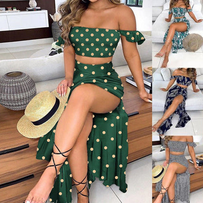 Kvinnors Off-Shoulder Klänning Delad Polyester Lång-2