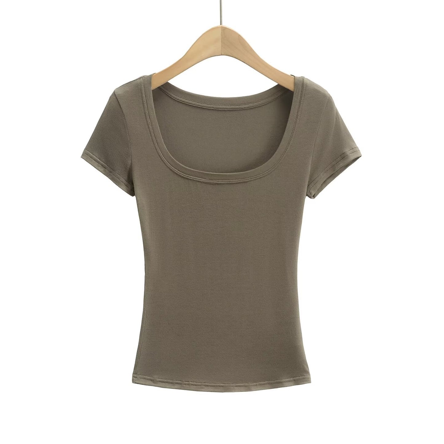 Kvinnors T-shirt U-ringning Mjuk Bomullsblandning 3