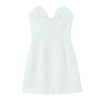 Damklänning A-Linje V-Hals Mini Monokromt Tyg-3