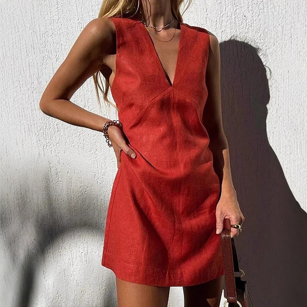 Dam Klänning A-linjeformad V-ringning i Bomull-2