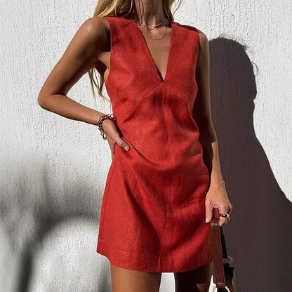 Dam Klänning A-linjeformad V-ringning i Bomull-2