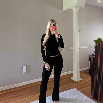 Dam Två-deluppsättning Retro Polyester med Långärmad och Kortärmad Stil-6