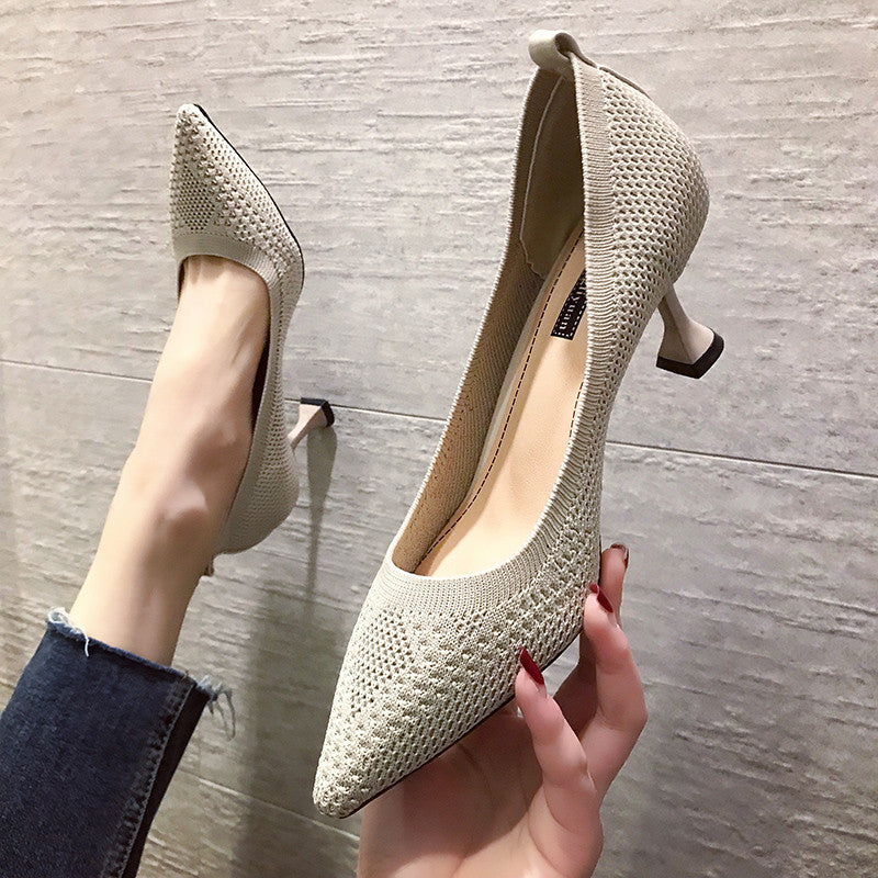 Kvinnor Pumps Hög Häl Stickad Textil-4