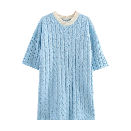 Kvinnors Stickklänning Flätmönster Bomull Avslappnad 1