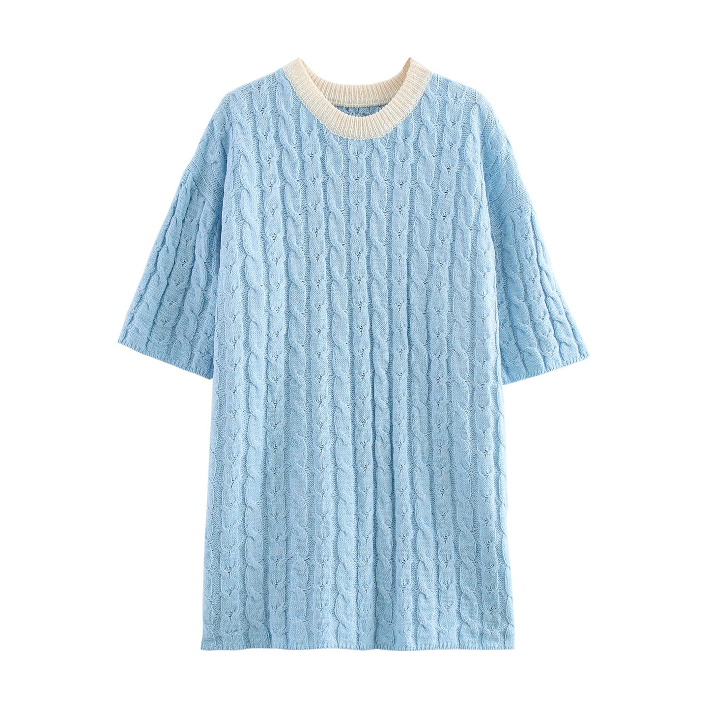 Kvinnors Stickklänning Flätmönster Bomull Avslappnad 6