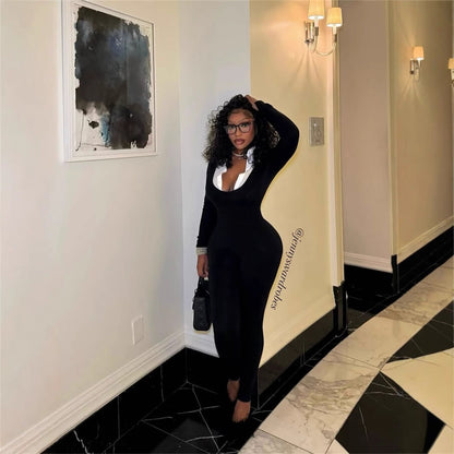 Dam Jumpsuit Långärmad Slim Fit Polyester-2