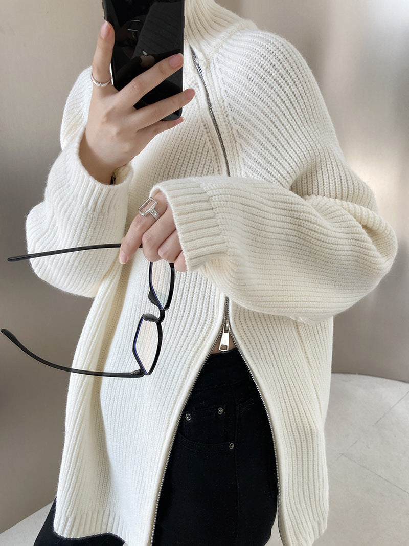 Stickad Dam Turtleneck Tröja Monokrom Akryl-4