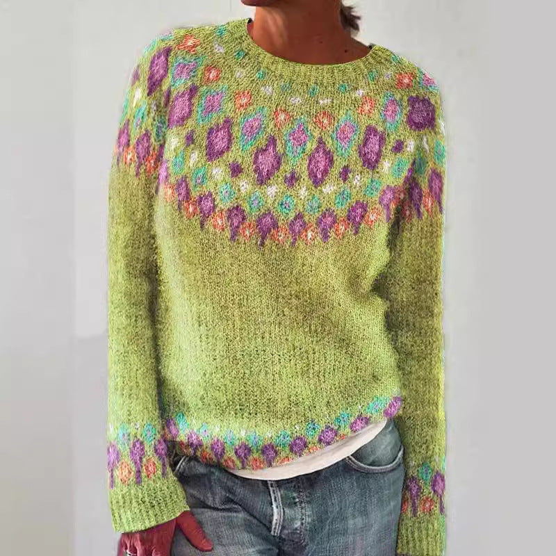 Dam Tröja Färgblock Geometrisk Mönster Långa Ärmar 95% Fiber-4