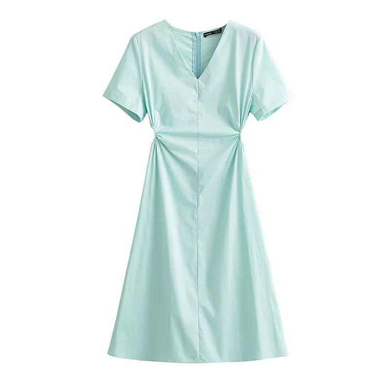 Kvinnors Wrap-Klänning V-Hals Rüsch Detaljer Andningsbara Tyger-1