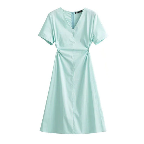 Kvinnors Wrap-Klänning V-Hals Rüsch Detaljer Andningsbara Tyger-1