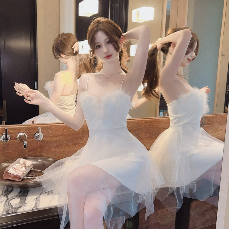 Dam Stropplös Festklänning Kort Polyester med Öppen Rygg-4