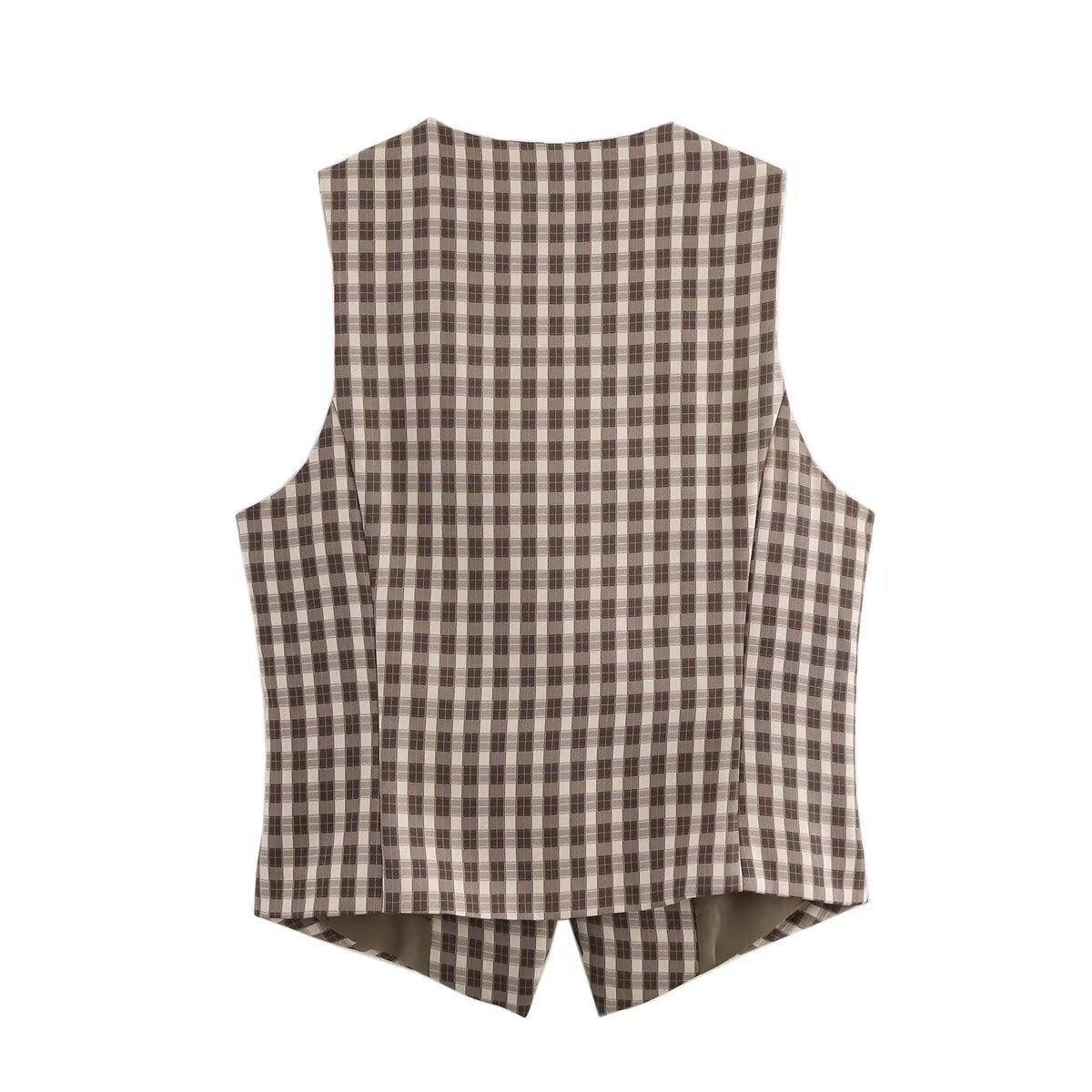 Tvådelat Set Dam Rutig Väst Satin Tanktop Elegant-4