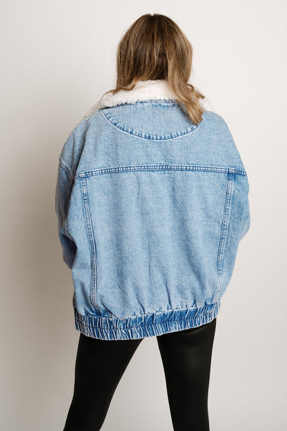 Kvinnors Denimjacka Modern Snitt Fleecekrage Denim 3