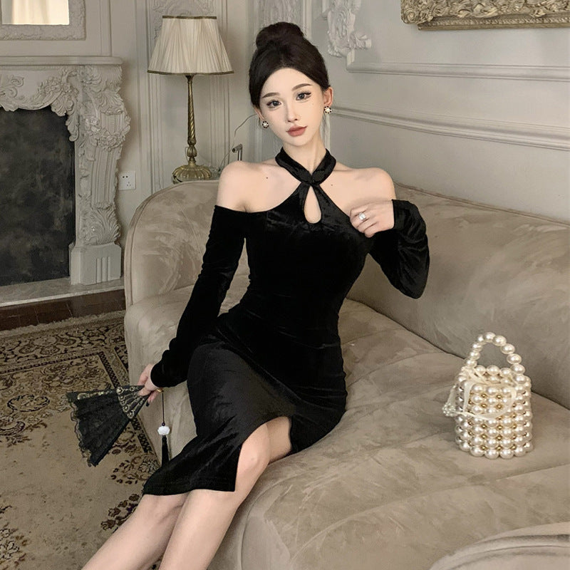 Kvinnors Bodycon Klänning Off-Shoulder Slim Fit Polyester-4