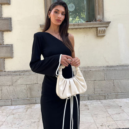 Asymmetrisk En-Axel Klänning i Mjuk Polyester – Elegant Design för Fest och Tillfällen, Maskintvättbar 2