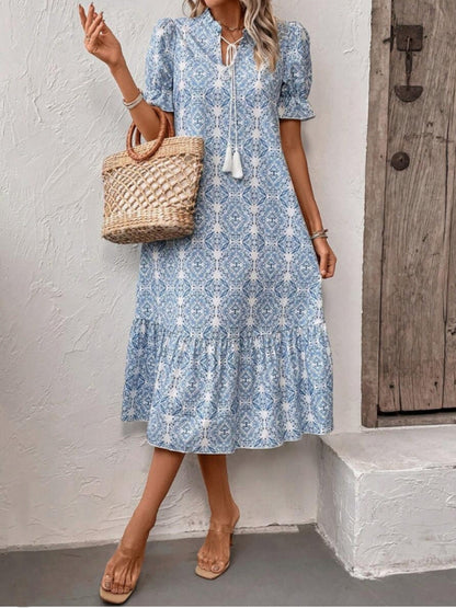 Kvinna A-Linje Klänning Rüschen V-Hals Polyester-5