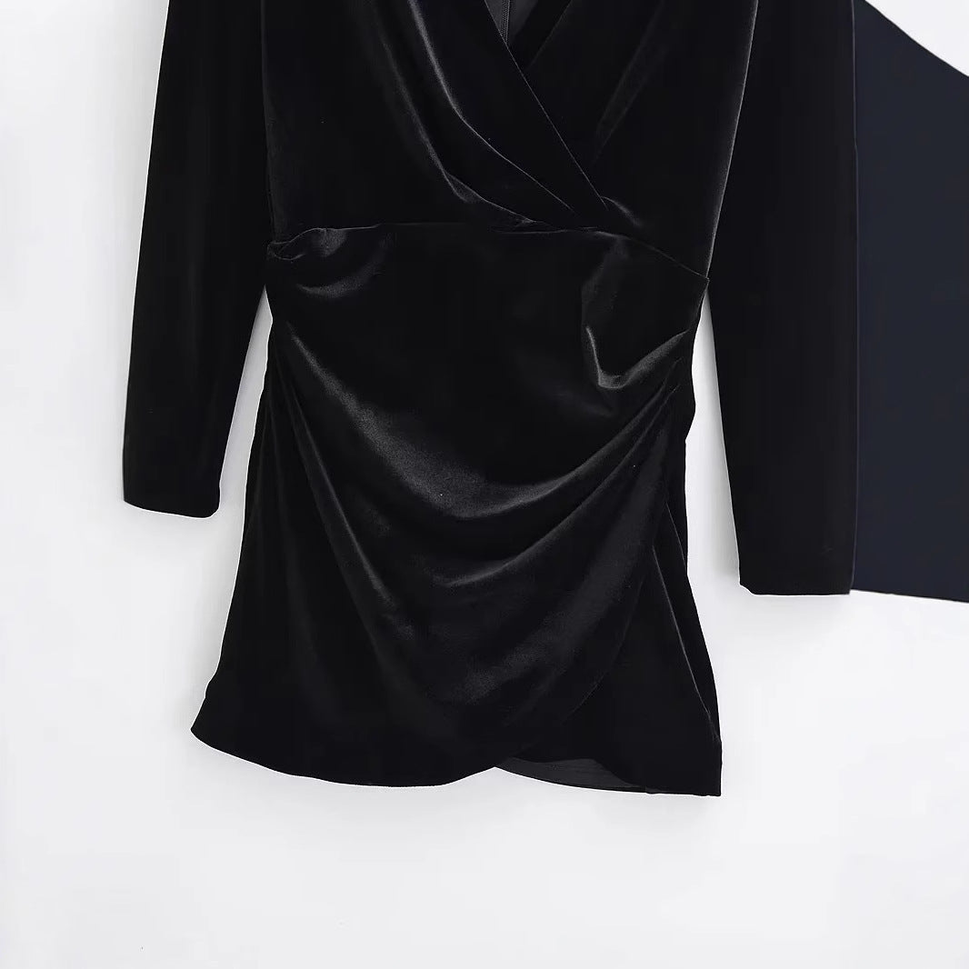 Dam Omslagsklänning V-ringad Draperad Mjukt Tyg för Fest och Bröllop-4