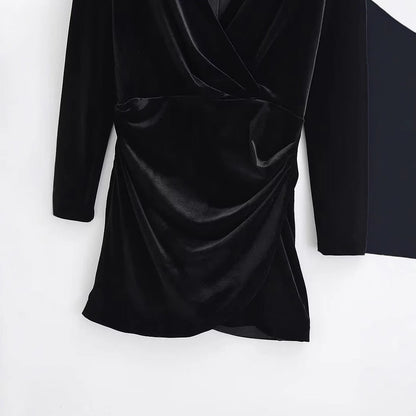 Dam Omslagsklänning V-ringad Draperad Mjukt Tyg för Fest och Bröllop-4