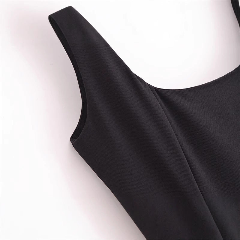 Damklänning Pennkjol Med Hängslen Polyester Ärmlös Chic Stil-5