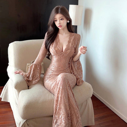 Eleganta Bodycon Damklänning med V-Hals och Långa Ärmar i Högkvalitativt Tyg – Fina Damklänningar för Fest och Formella Tillfällen 4