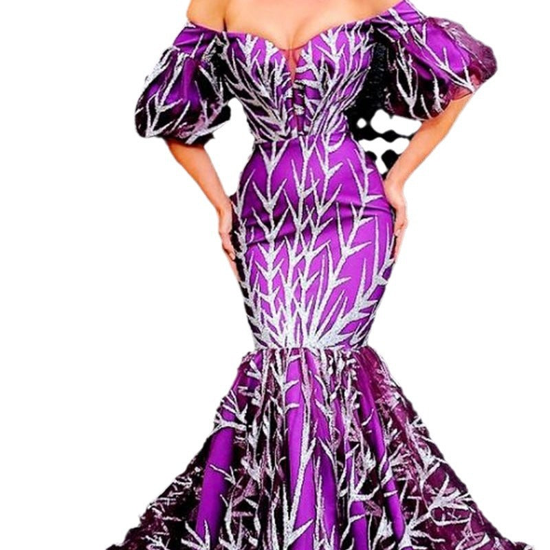 Kvinnors A-linje Klänning Off-Shoulder Polyester med Tre-Kvart Ärmar-5