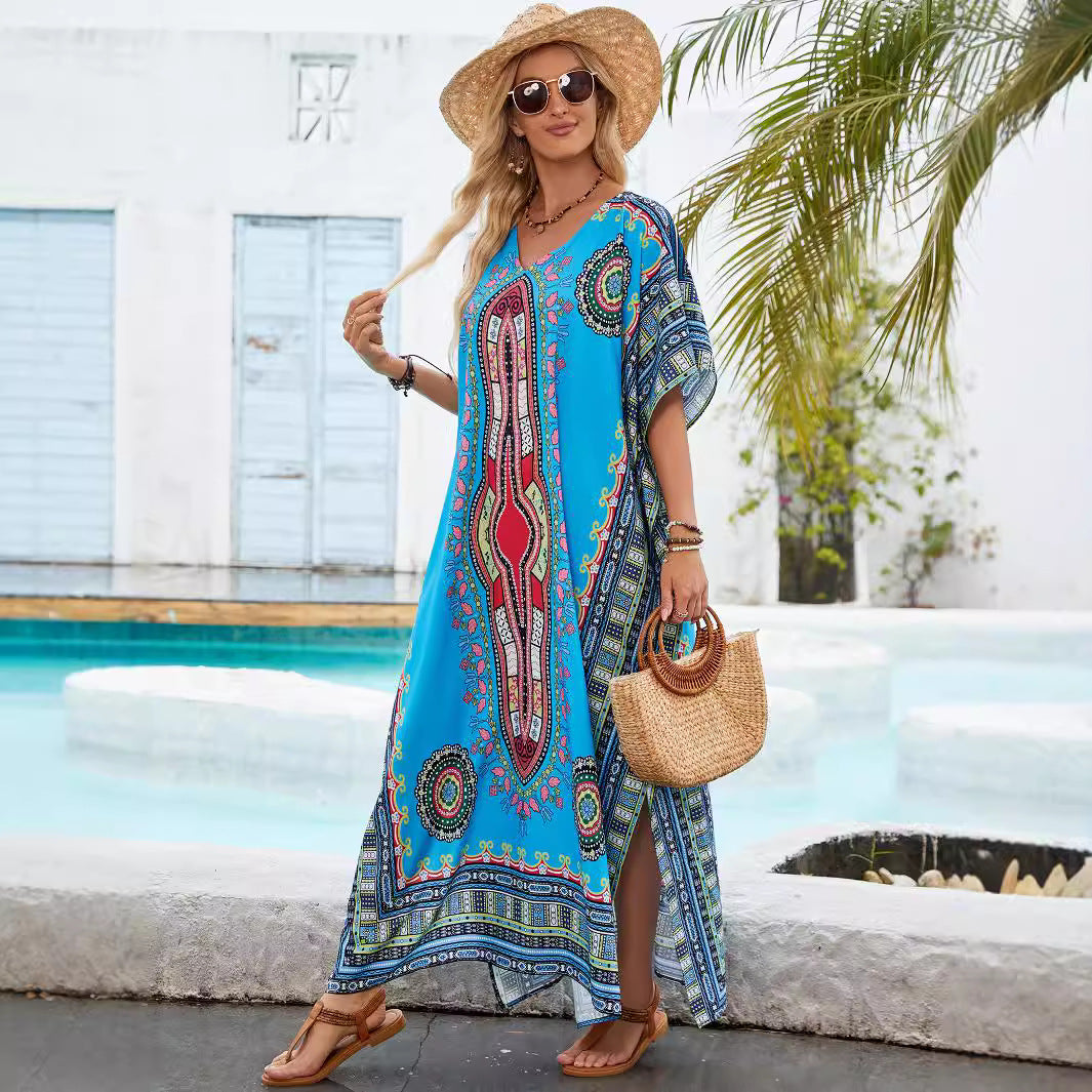 Dam Strandklänning Utsvängd V-Neck Polyester-5